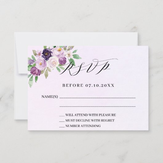 Violet bloemen lavendel bruiloft reactie RSVP-kaar RSVP Kaartje (Voorkant)