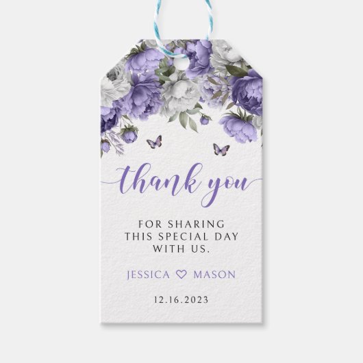 Violet bloemenbruiloft dank u gunst cadeau labels cadeaulabel (Voorkant)