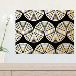 Violet Blue Abstract Wave Lines Art Pattern Gold Folie Afdrukken