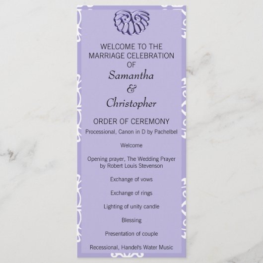 Violet Blue Damask Wedding Program Programma (Voorkant)