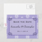 Violet Blue Damask Wedding Save the Date Aankondigingskaart (Voorkant / Achterkant)