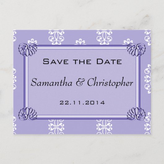 Violet Blue Damask Wedding Save the Date Aankondigingskaart (Voorkant)