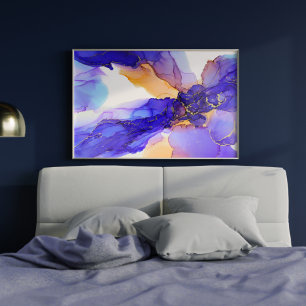 Violet Blue Oranje Abstract alcoholinkt Poster