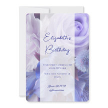 Violet Blue Roos Verjaardag Uitnodiging Kaart