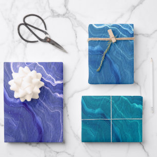 Violet Blue Zee Green Agate Marble Abstraction Inpakpapier Vel