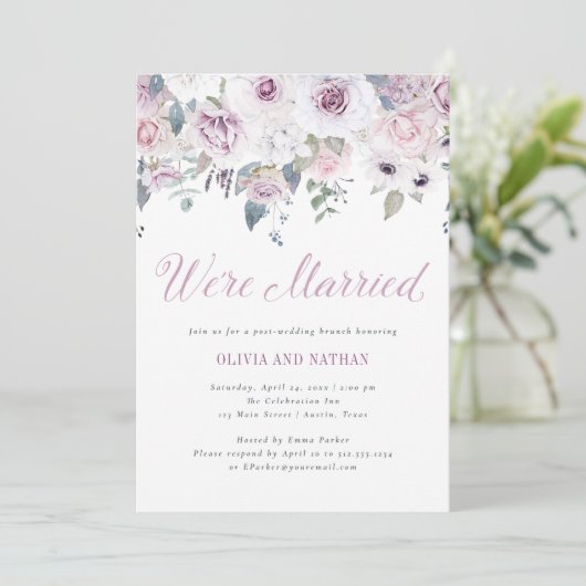 Violet Blush | Bloemrijke bruiloftnaceviering Kaart (Staand voorkant)