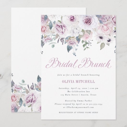 Violet Blush | Floral Bridal Brunch Kaart (Voorkant / Achterkant)