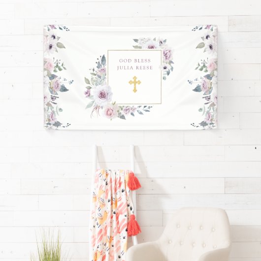 Violet Blush Floral | Goud kruis Spandoek (Insitu)