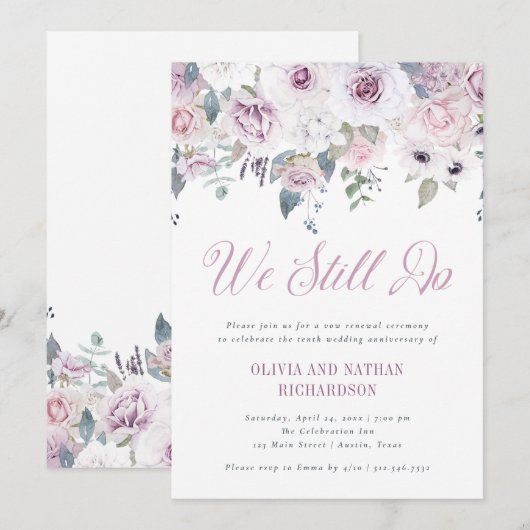 Violet Blush | Floral Wedding Vow Renewal Ceremony Kaart (Voorkant / Achterkant)