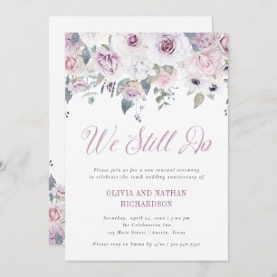Violet Blush Floral Wedding Vow Renewal Ceremony Kaart