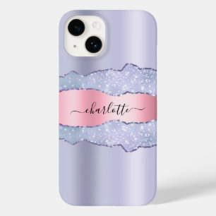 Violet blush roze agate marmer name script Case-Mate iPhone 14 hoesje