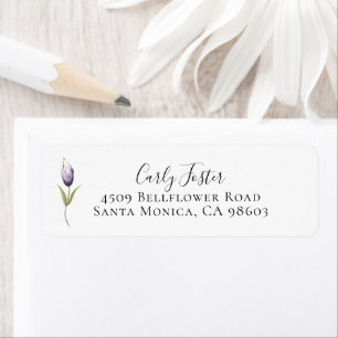 Violet Botanical Floral Stem Return Address Etiket
