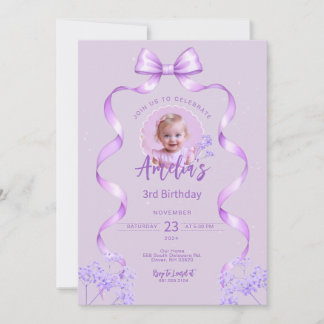 Violet Bow Anniversaire Tout âge Invitation avec p