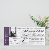 Violet Brazilië Bruiloft Boarding Pass uitnodiging (Staand voorkant)