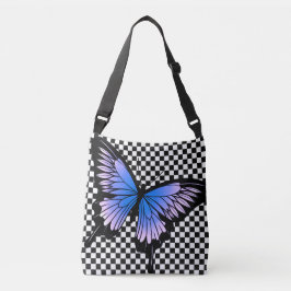 Violet Butterfly Checker Cross Body Canvas tas