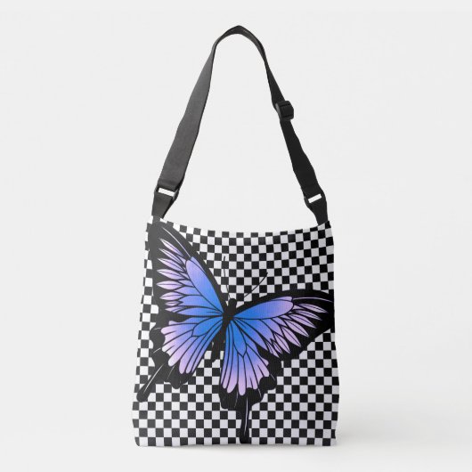 Violet Butterfly Checker Cross Body Canvas tas (Voorkant)