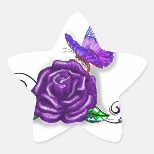 Violet Butterfly en Roos design Ster Sticker