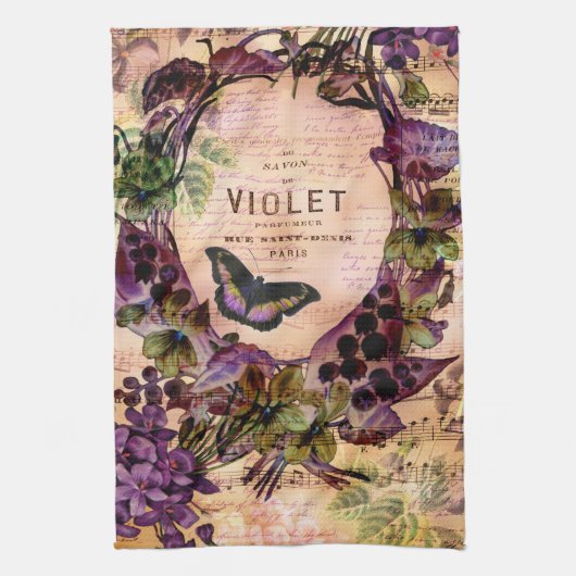Violet Butterfly Floral Ephemera Theedoek (Verticaal)