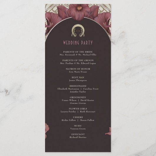 Violet Calla Lilies Programme de mariage Art Nouve (Dos)