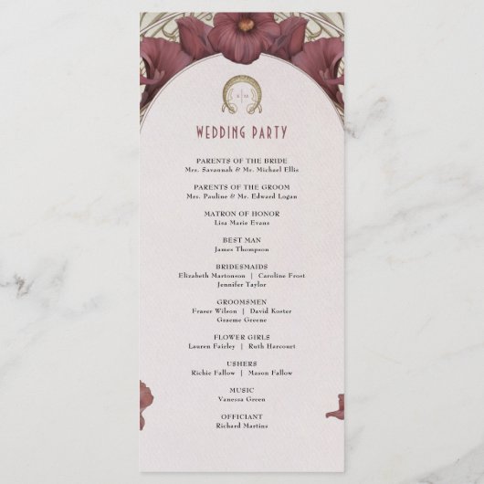 Violet Calla Lilies Wedding Program Art Nouveau Programma (Achterkant)