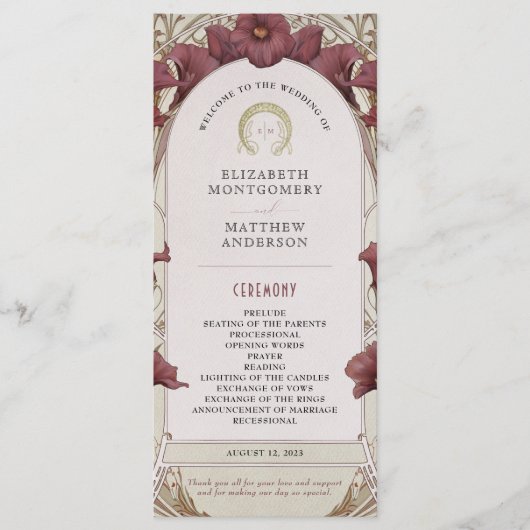 Violet Calla Lilies Wedding Program Art Nouveau Programma (Voorkant)