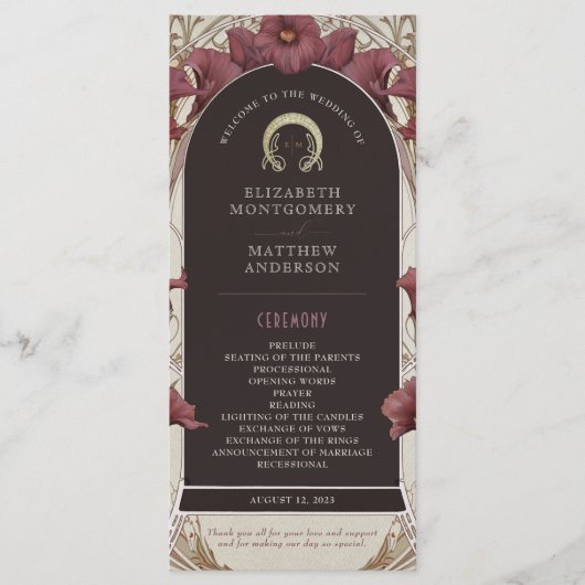 Violet Calla Lilies Wedding Program Art Nouveau Programma (Voorkant)