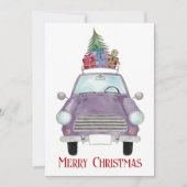 Violet Car met kerstcadeautjes Kaart (Voorkant)