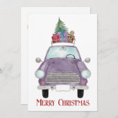 Violet Car met kerstcadeautjes Kaart (Voorkant / Achterkant)