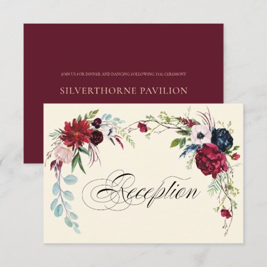 Violet | Carte d'accueil Marine Blue Floral Weddin (Devant / Derrière)