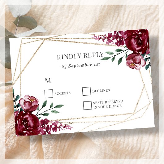 Violet | Carte RSVP Marsala Red Floral Wedding