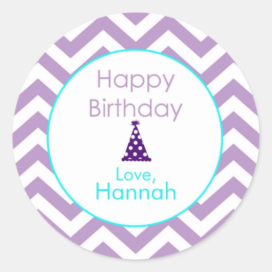 Violet Chevron Custom Happy Birthday Stickers (Devant)