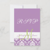 Violet Damask Monogramme photo Mariage RSVP (Devant)