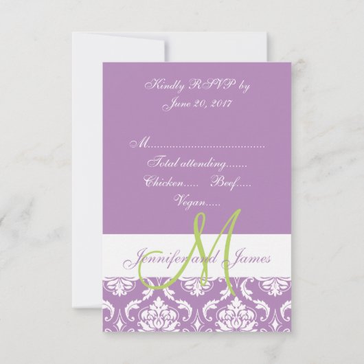 Violet Damask Monogramme photo Mariage RSVP (Dos)