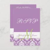 Violet Damask Monogramme photo Mariage RSVP (Devant / Derrière)