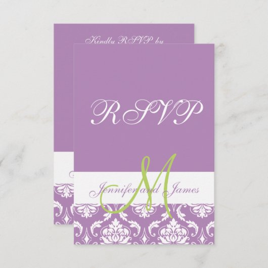 Violet Damask Monogramme photo Mariage RSVP (Devant / Derrière)