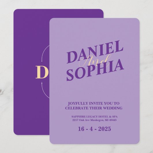 Violet de carte faire-part de mariage rétro (Devant / Derrière)