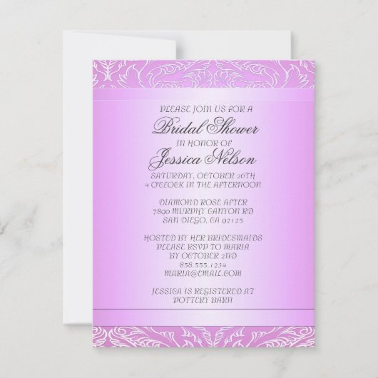 Violet de luxe Elegant Damask Invitation nuptiale (Devant)