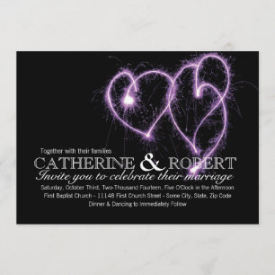 Violet deux coeurs Sparklers Faire-part de mariage
