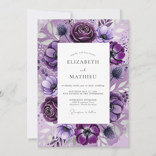 Violet Dramatic Botanical Wedding Kaart (Voorkant)