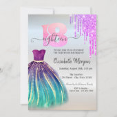 Violet Drips Dress 18th Birthday Invitation Kaart (Voorkant)