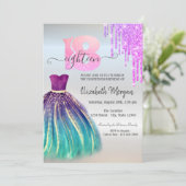 Violet Drips Dress 18th Birthday Invitation Kaart (Staand voorkant)