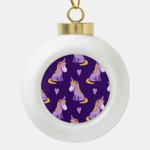 Violet eenhoorns harten Waterverf patroon. Keramische Bal Ornament