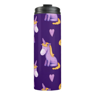 Violet eenhoorns harten Waterverf patroon. Thermosbeker