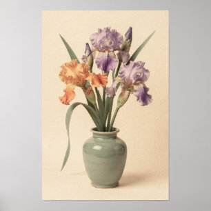 Violet en Abrikozen Irissen in Sage Vaas Poster