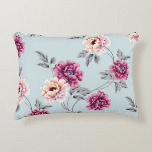 violet en geel bloemen met een bladpatroon op b accent kussen