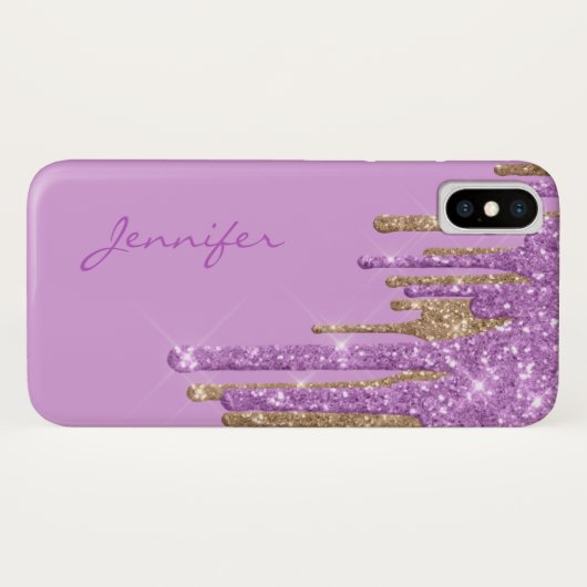 Violet en Gold Glitter steekt iPhone X Hoesje af (Achterkant (horizontaal))