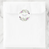 Violet en groen rustieke bloemen bruiloft ronde sticker (Tas)
