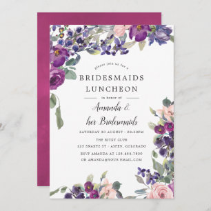 Violet en Plum Floral Bridesmaids Luncheon Kaart