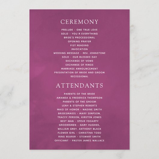 Violet- en Plum Floral Wedding Programme Programma (Achterkant)