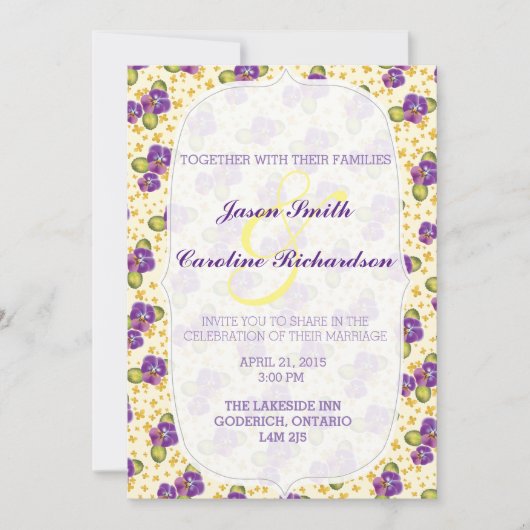 Violet en tiny Yellow Floral Wedding Kaart (Voorkant)